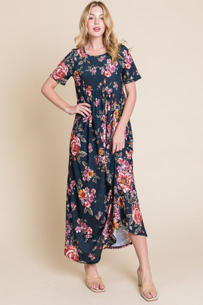 Floral Short Sleeve Maxi Dress