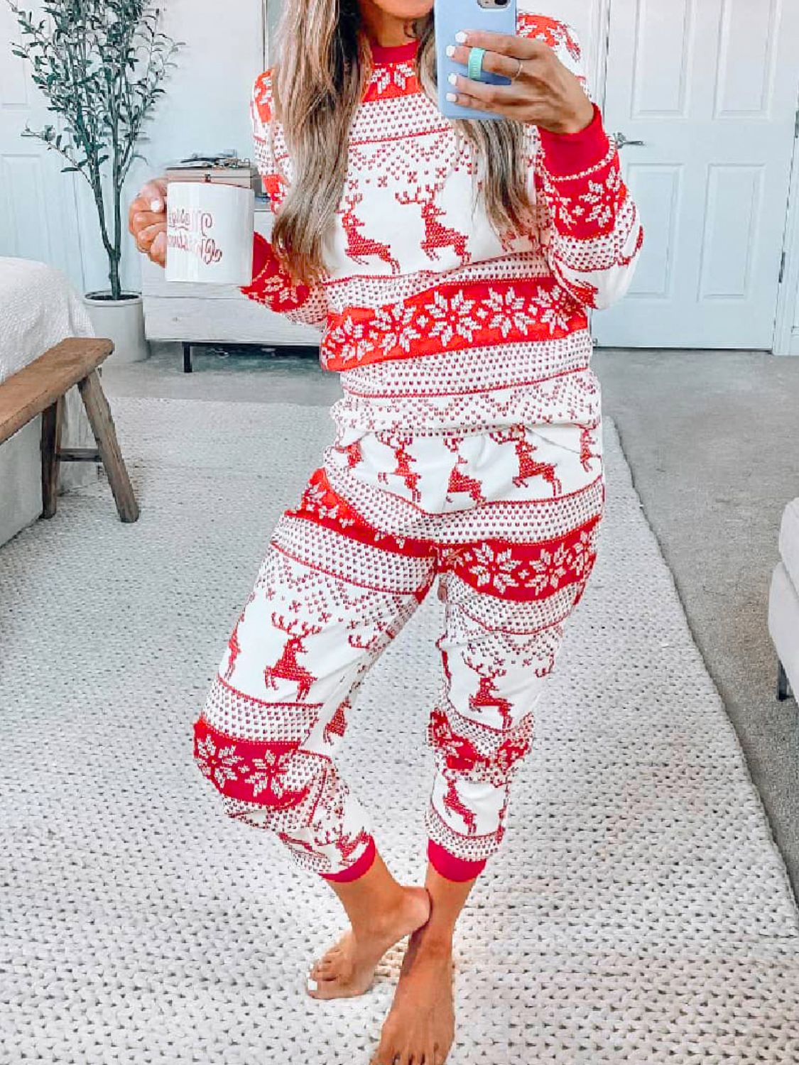 Christmas Element Round Neck Top and Pants Set