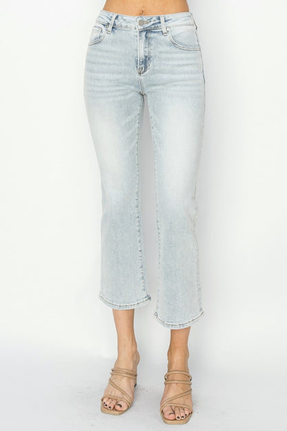 RISEN Mid Rise Cropped Flare Jeans