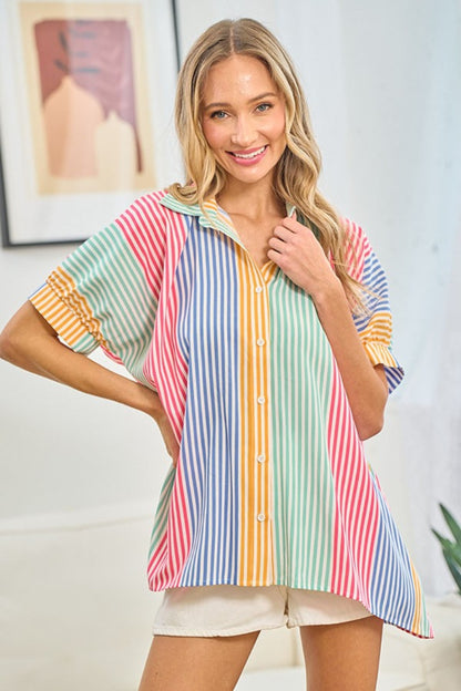 Striped Button Down Short Sleeve Shirt