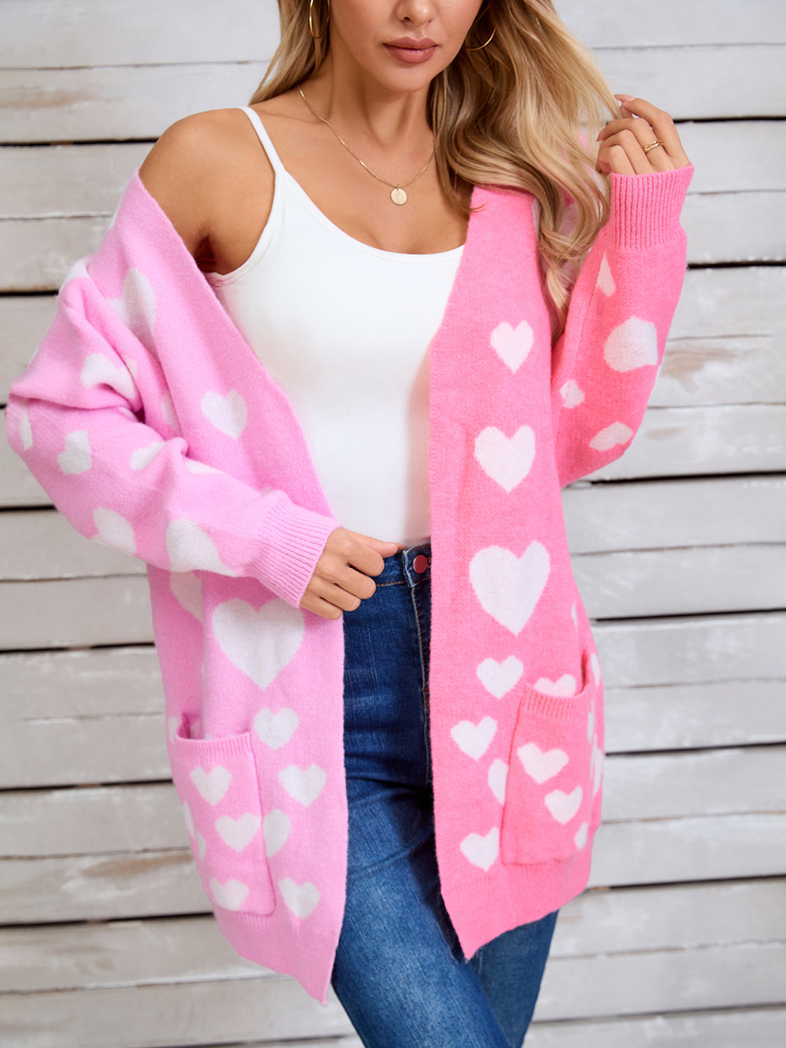 Heart Open Front Long Sleeve Cardigan