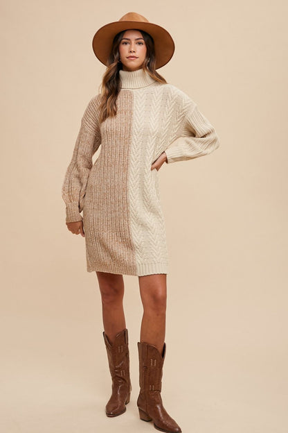 Annie Wear Color Block Turtleneck Sweater Dress