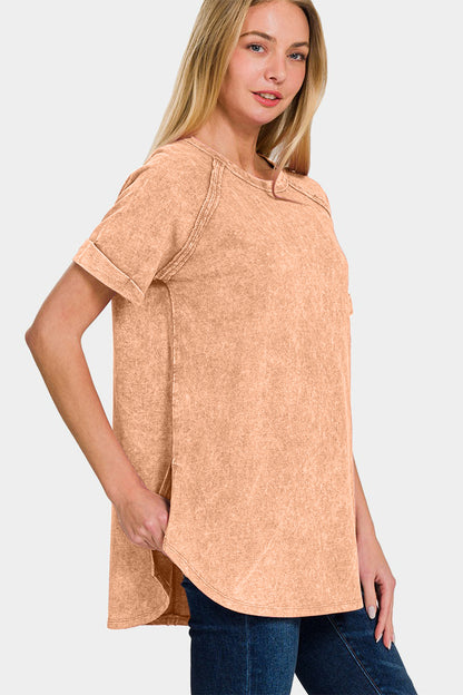 Heathered Round Neck Short Sleeve Top