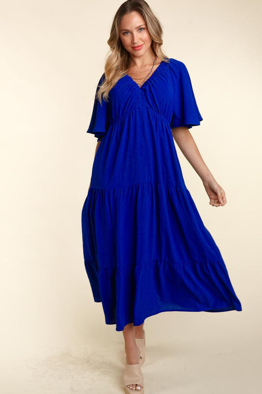 Tiered Babydoll Maxi Dress with Side Pocket