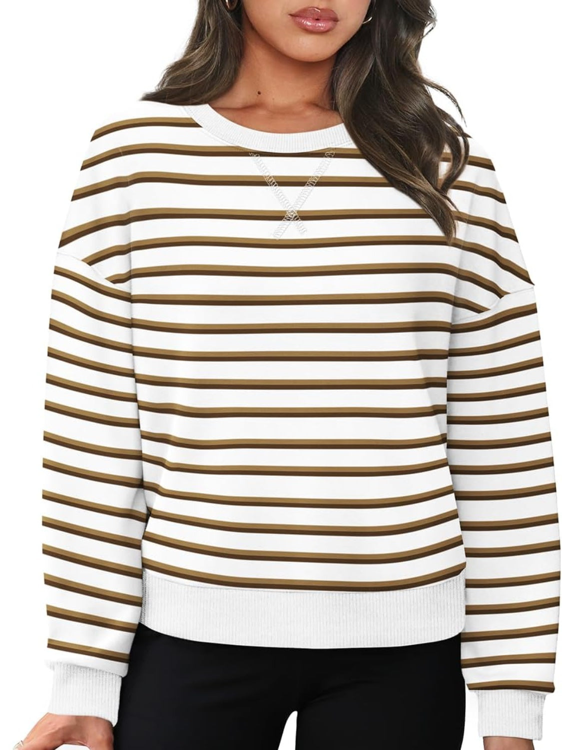 Striped Round Neck Long Sleeve Sweatshirt