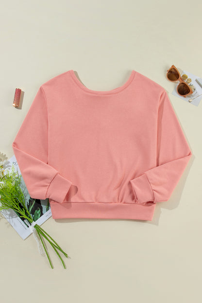 Bow Cutout Round Neck Long Sleeve Sweatshirt