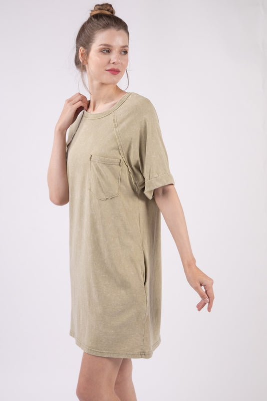 Washed Round Neck Mini Tee Dress