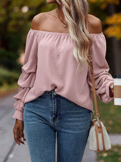 Ruched Off-Shoulder Long Sleeve Blouse