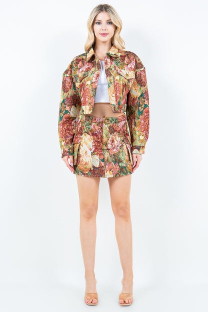 Jacquard Cargo Cropped Jacket