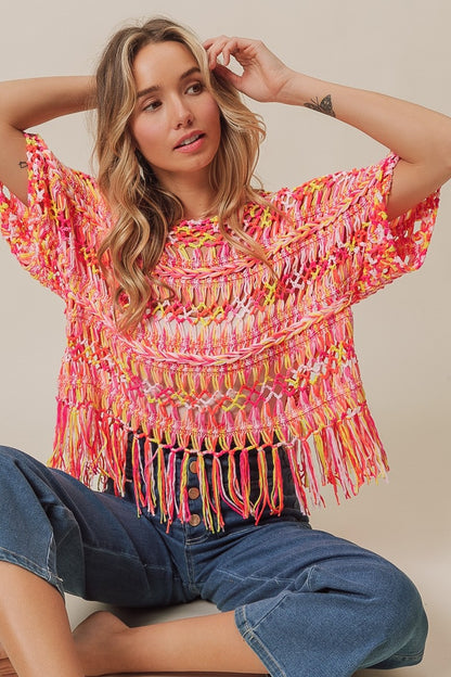 Openwork Fringed Knit Cover Up