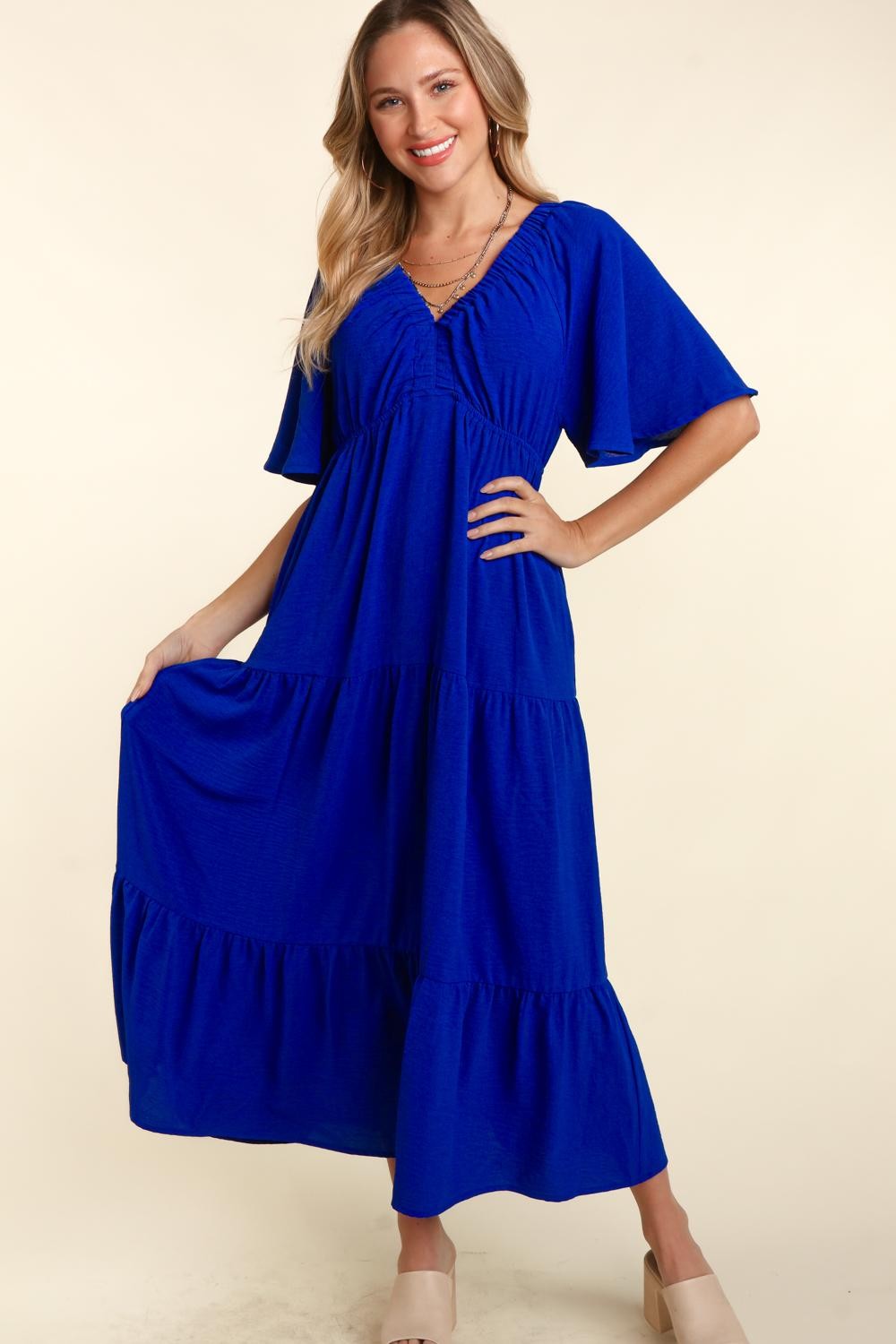 Tiered Babydoll Maxi Dress with Side Pocket