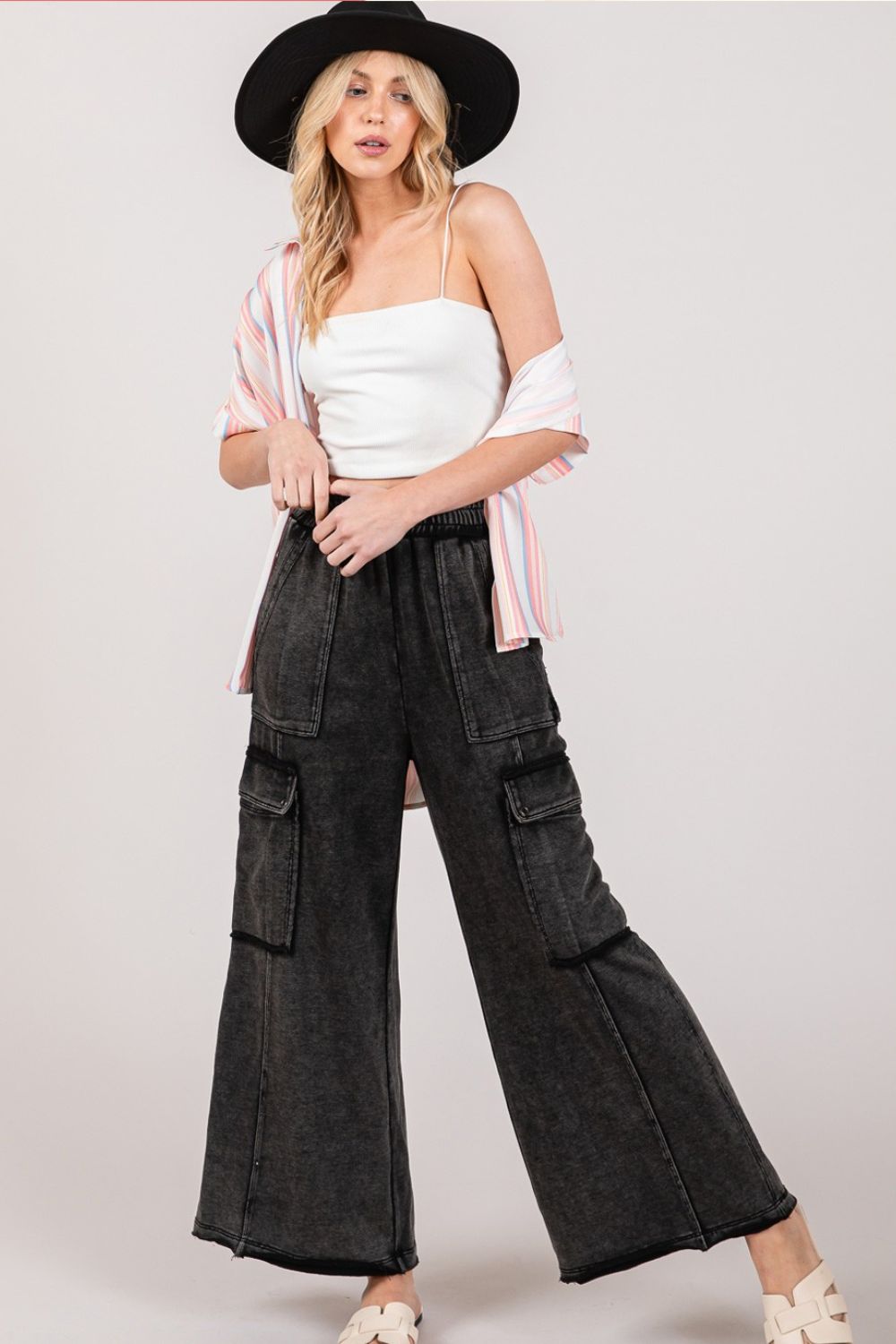 Knit Terry Mineral Wash Wide Leg Pants