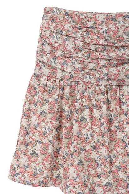 Shirred floral skirt