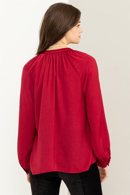 TRY TO KEEP UP LONG SLEEVE RUFFLED BLOUSE