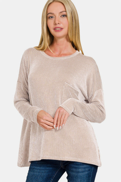 Ribbed Striped Long Sleeve T-Shirt