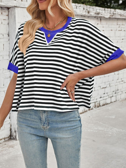 Striped Round Neck Short Sleeve T-Shirt