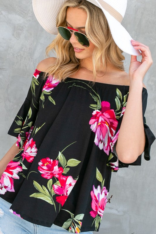 PLUS FLORAL OFF SHOULDER TOP