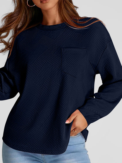 Texture Round Neck Long Sleeve Sweatshirt