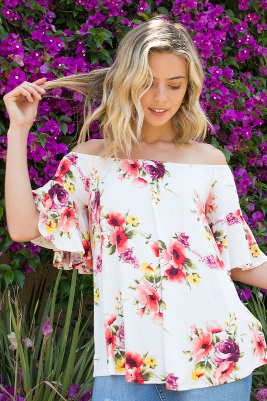 PLUS OFF SHOULDER RUFFLE SLEEVE TOP