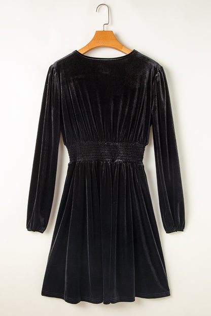 Surplice Long Sleeve Velvet Dress