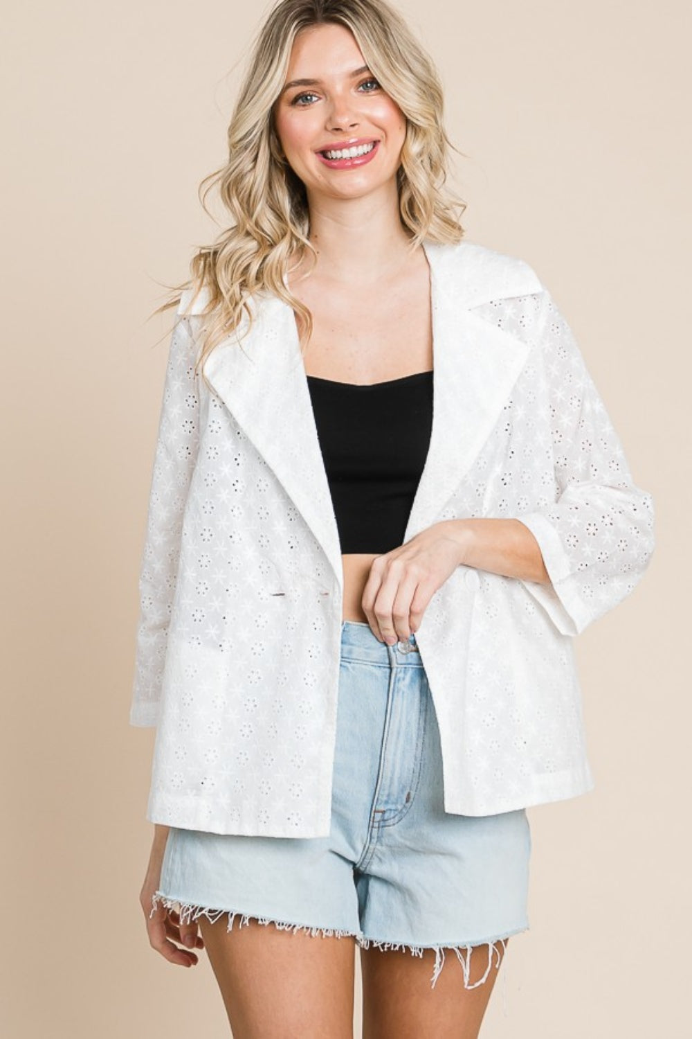 Double Breasted Eyelet Jacket with Pockets