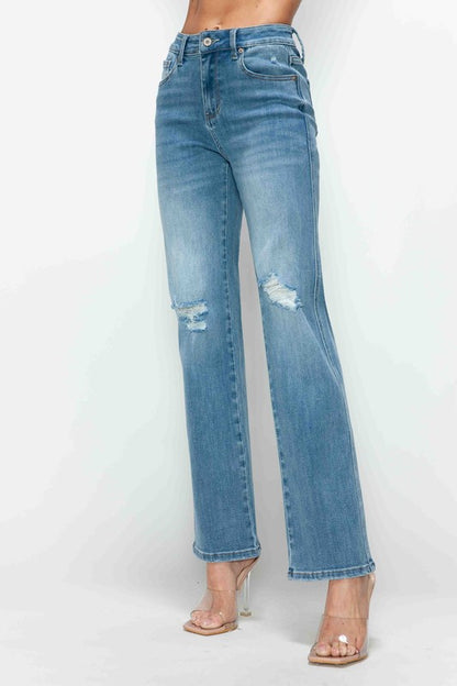 bytos Distressed High Rise Straight Jeans