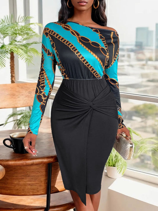 Twisted Printed Long Sleeve Dress