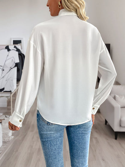 Sequin Contrast Collared Neck Long Sleeve Shirt