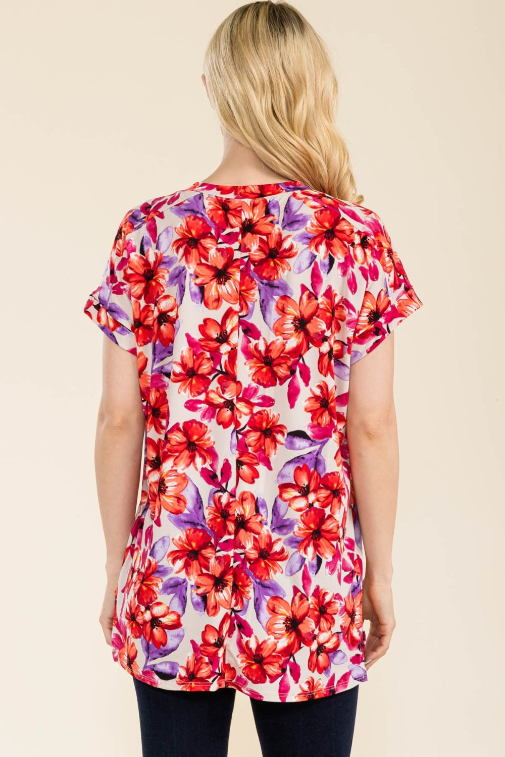 Round Neck Short Sleeve Floral T-Shirt