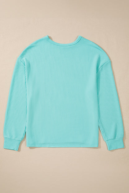 Corded Knit Round Neck Long Sleeve Top