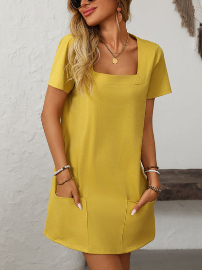 Square Neck Short Sleeve Mini Dress
