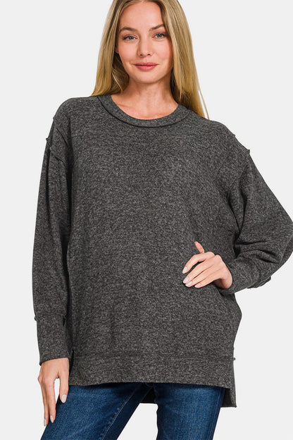 High-Low Round Neck Long Sleeve Sweater