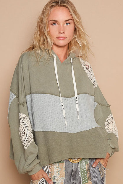 POL Openwork Contrast Dropped Shoulder Hoodie