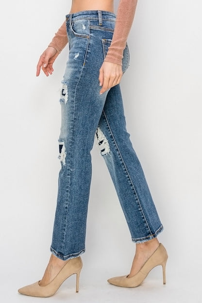 Risen High Rise Distressed Ankle Flare Jeans