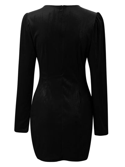 Ruched Surplice Long Sleeve Mini Dress