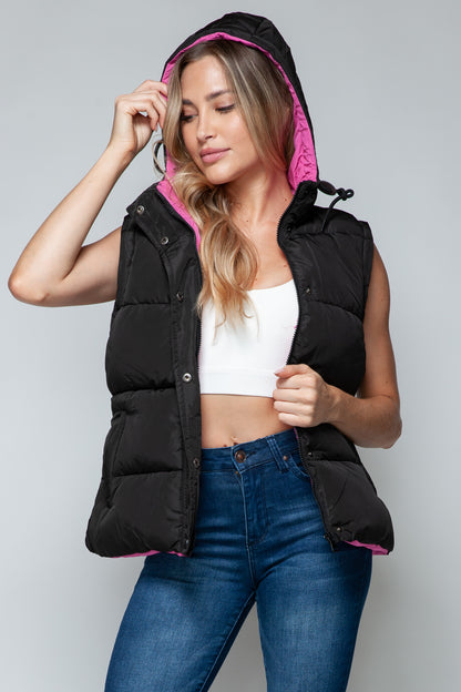 Snap and Zip Closure Hooded Vest