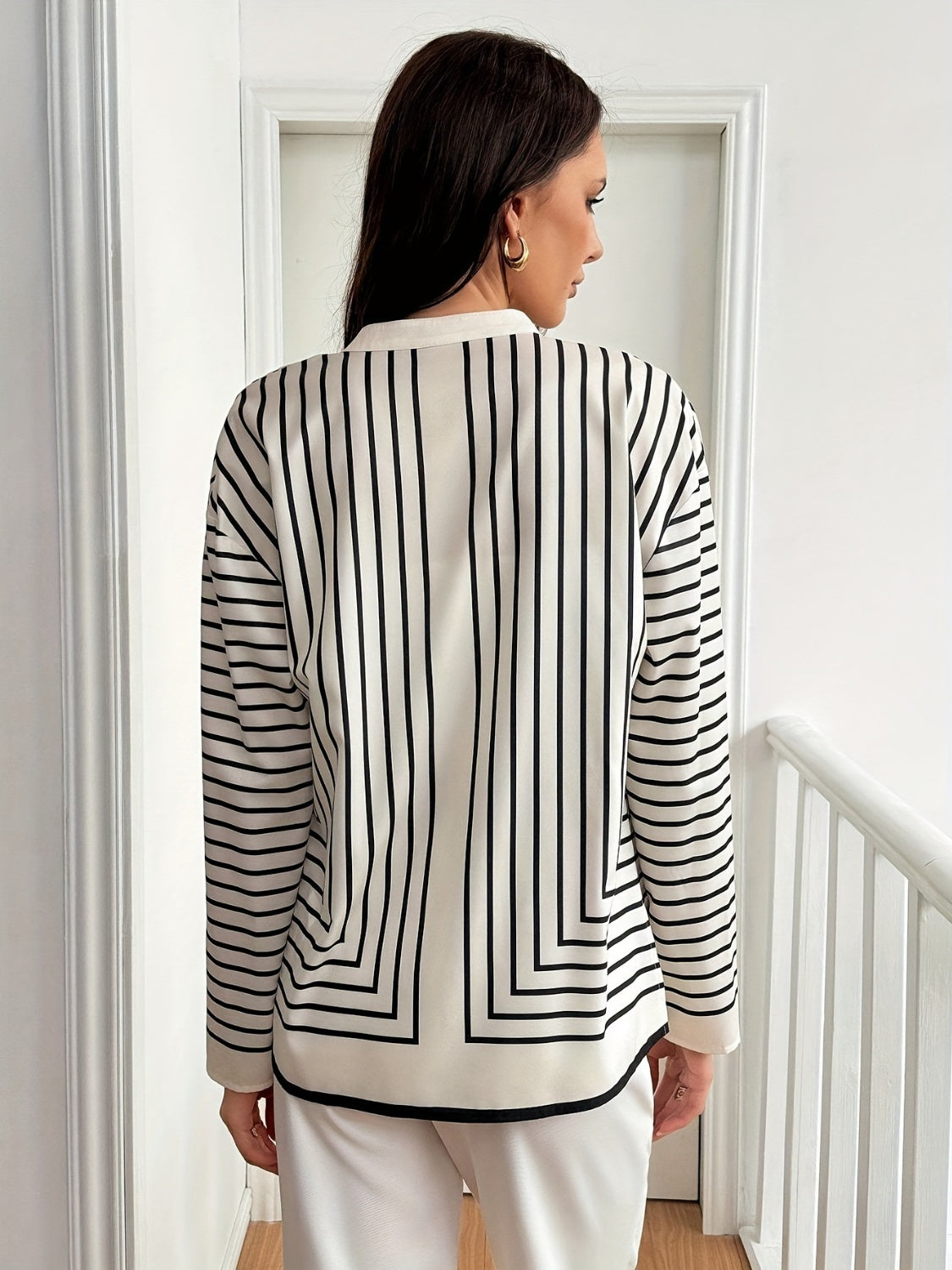 Striped Mock Neck Long Sleeve Shirt