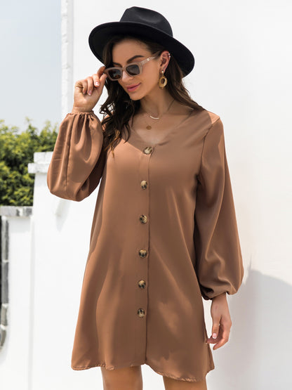 V-Neck Long Sleeve Mini Dress