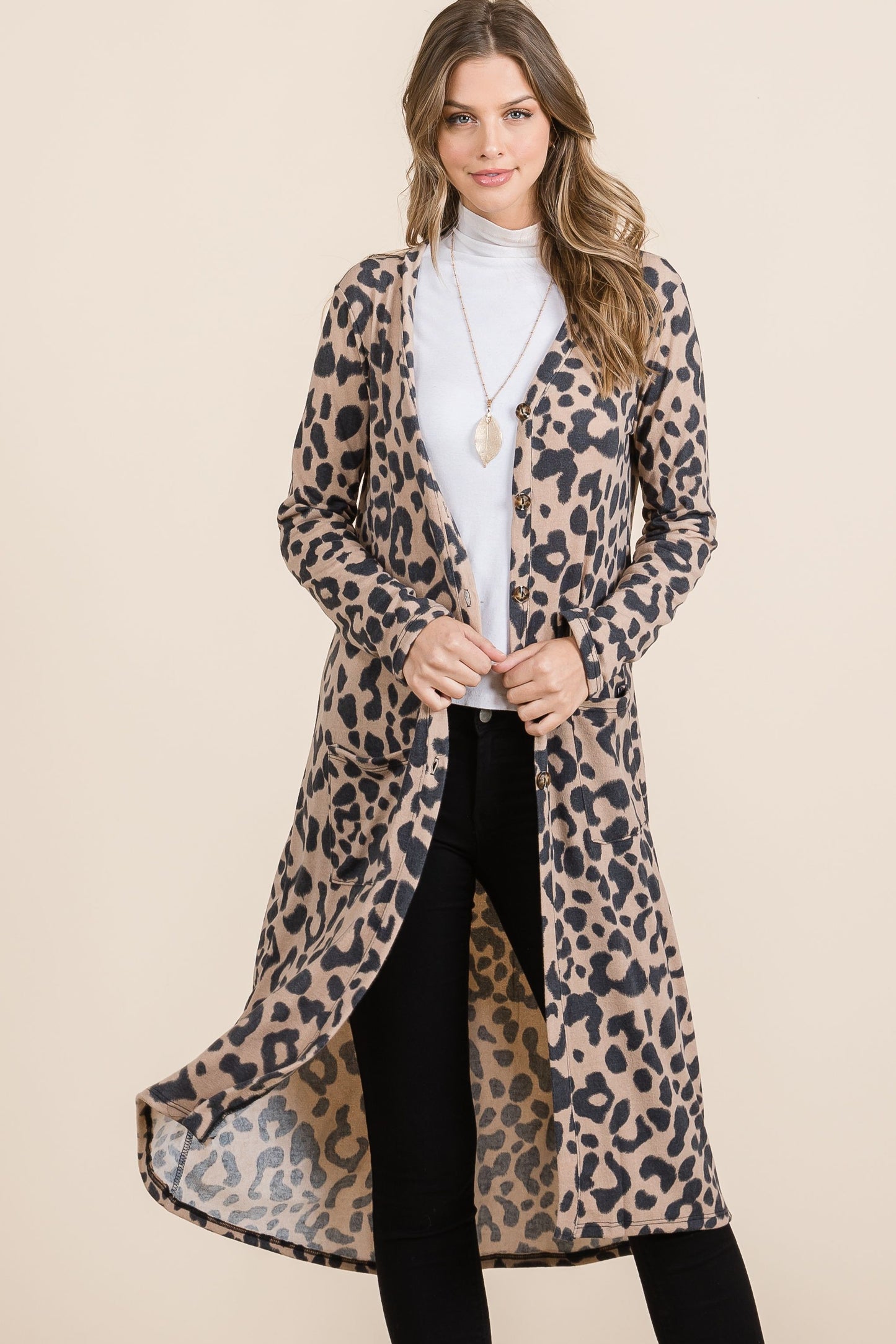 Leopard V-Neck Long Sleeve Cardigan