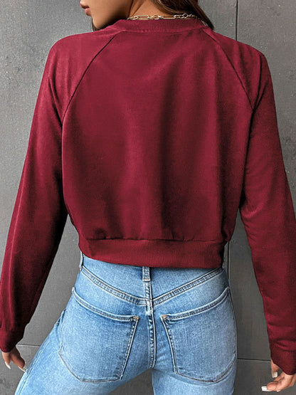 Raglan Sleeve Round Neck Cropped Sweatshirt