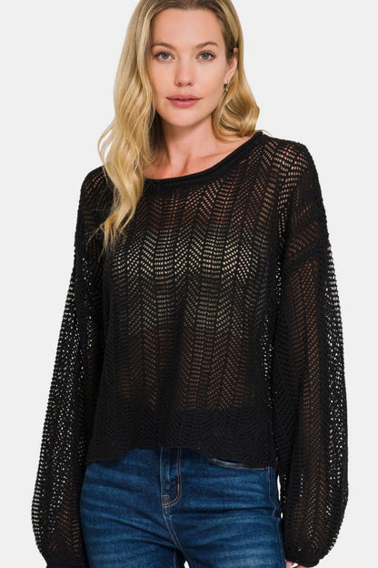 Hollow Out Long Sleeve Knit Cover Up