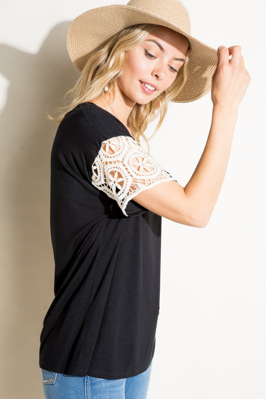 PLUS SOLID JERSEY LACE PATCH TOP