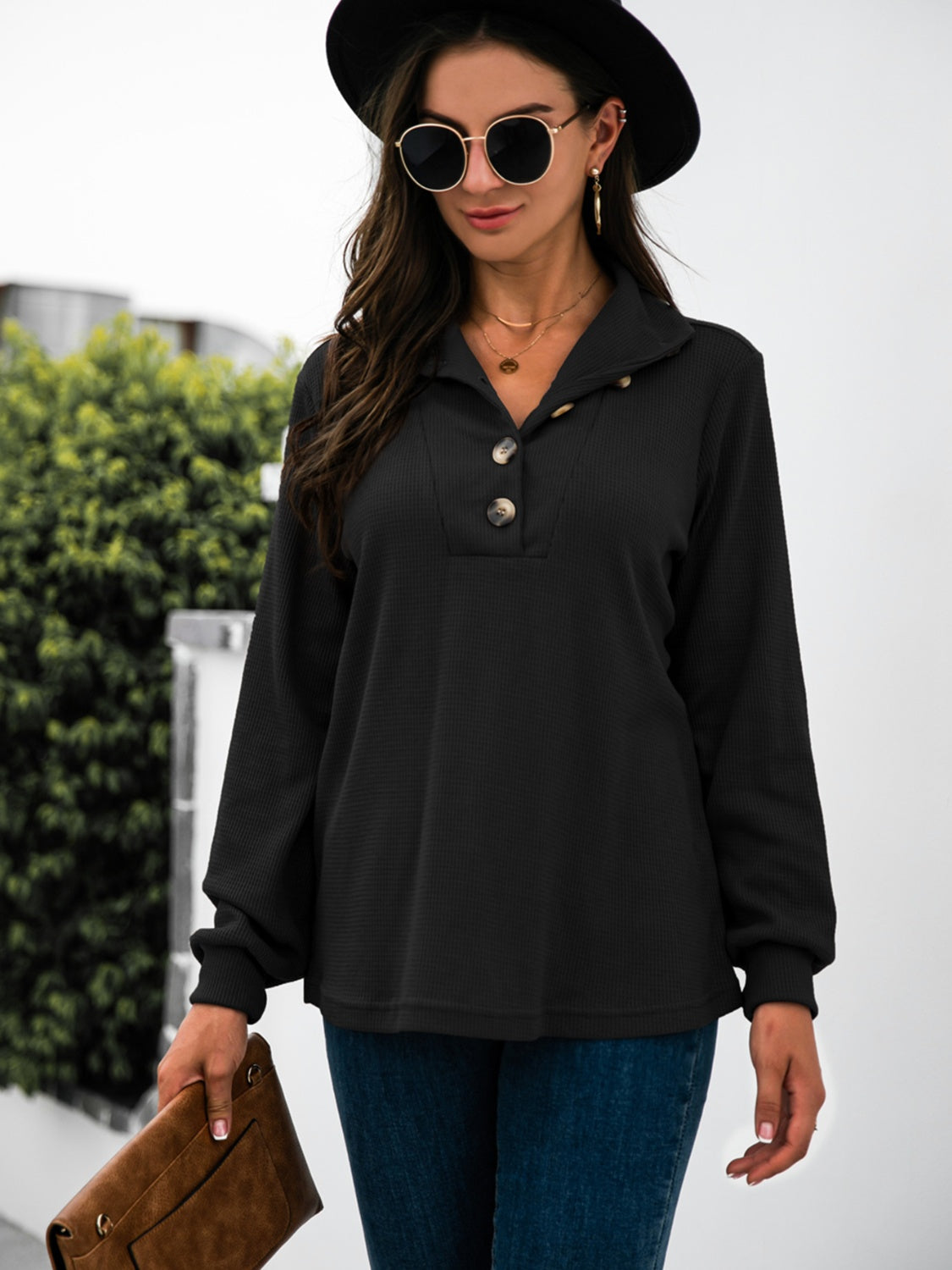 Half Button Long Sleeve T-Shirt