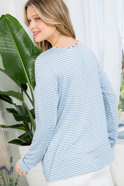 PLUS STRIPE LACE UP NECK TUNIC TOP