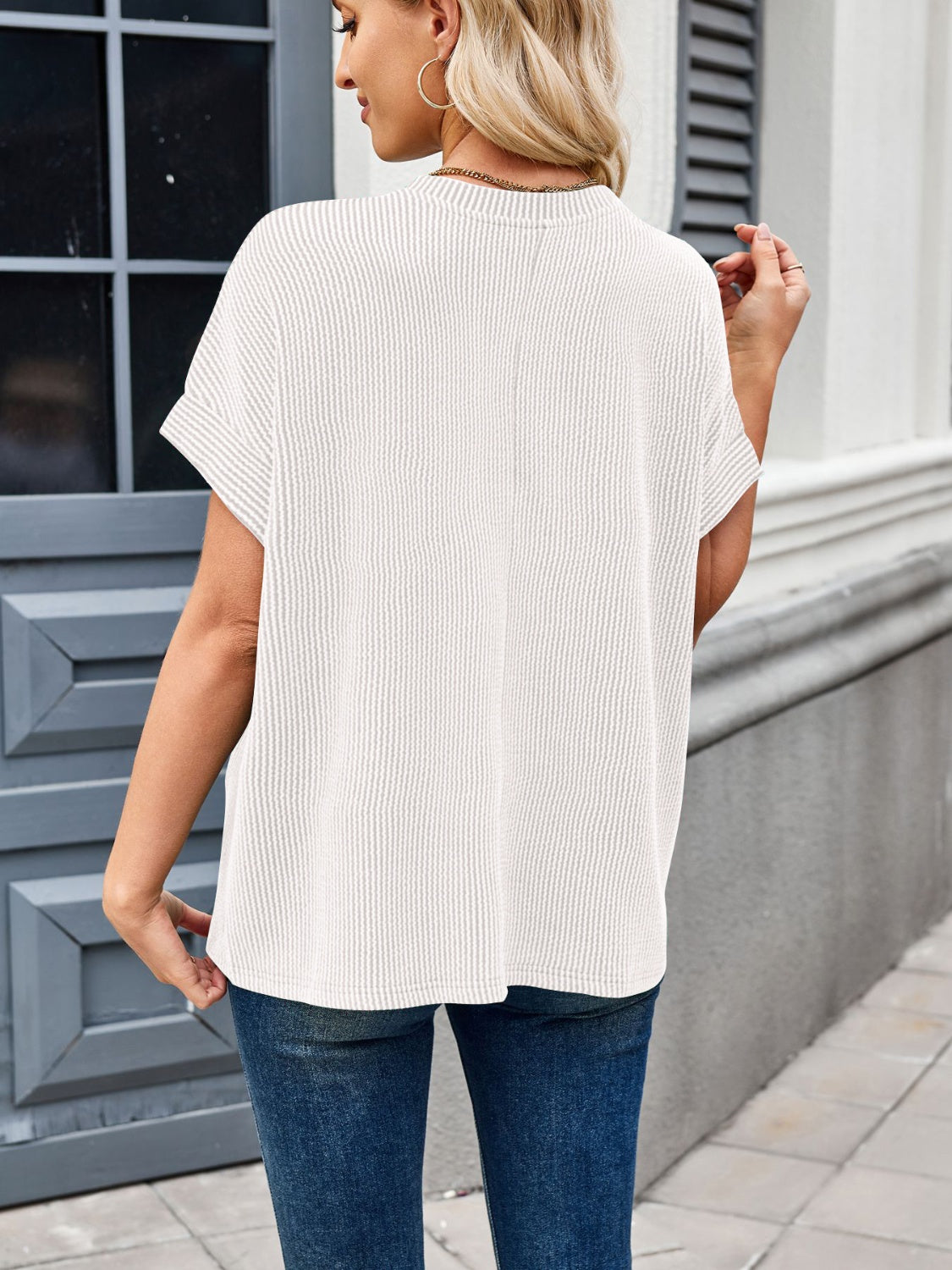Round Neck Short Sleeve Rib T-Shirt