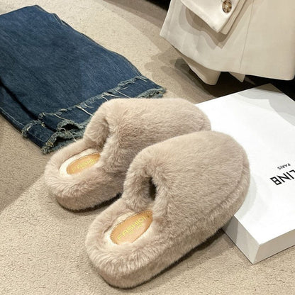 Fuzzy Round Toe Flat Slippers