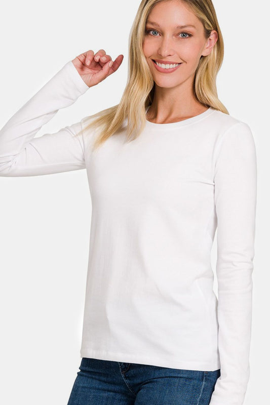 Solid Color Round Neck Long Sleeve T-Shirt