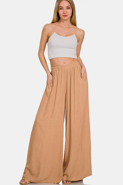 Pleated Linen Blend Wide Leg Pants