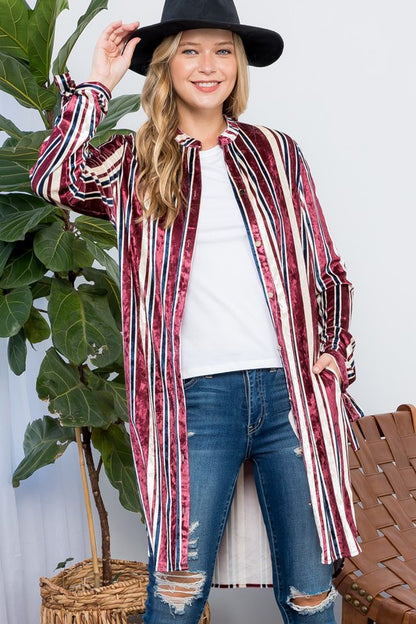 STRIPE VELVET LONG CARDIGAN