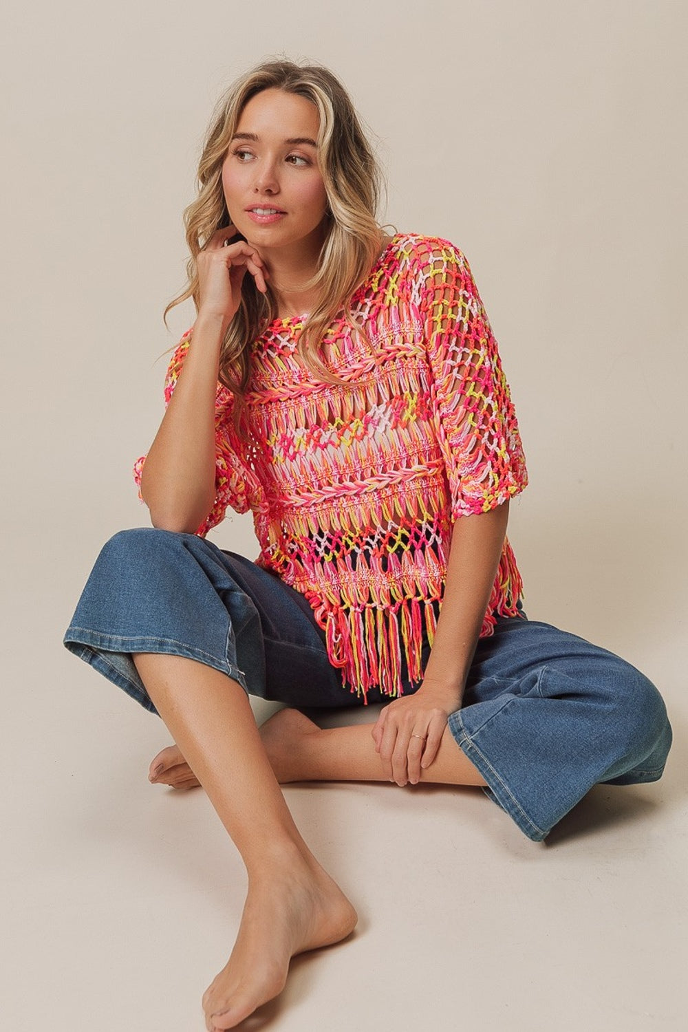 Openwork Fringed Knit Cover Up